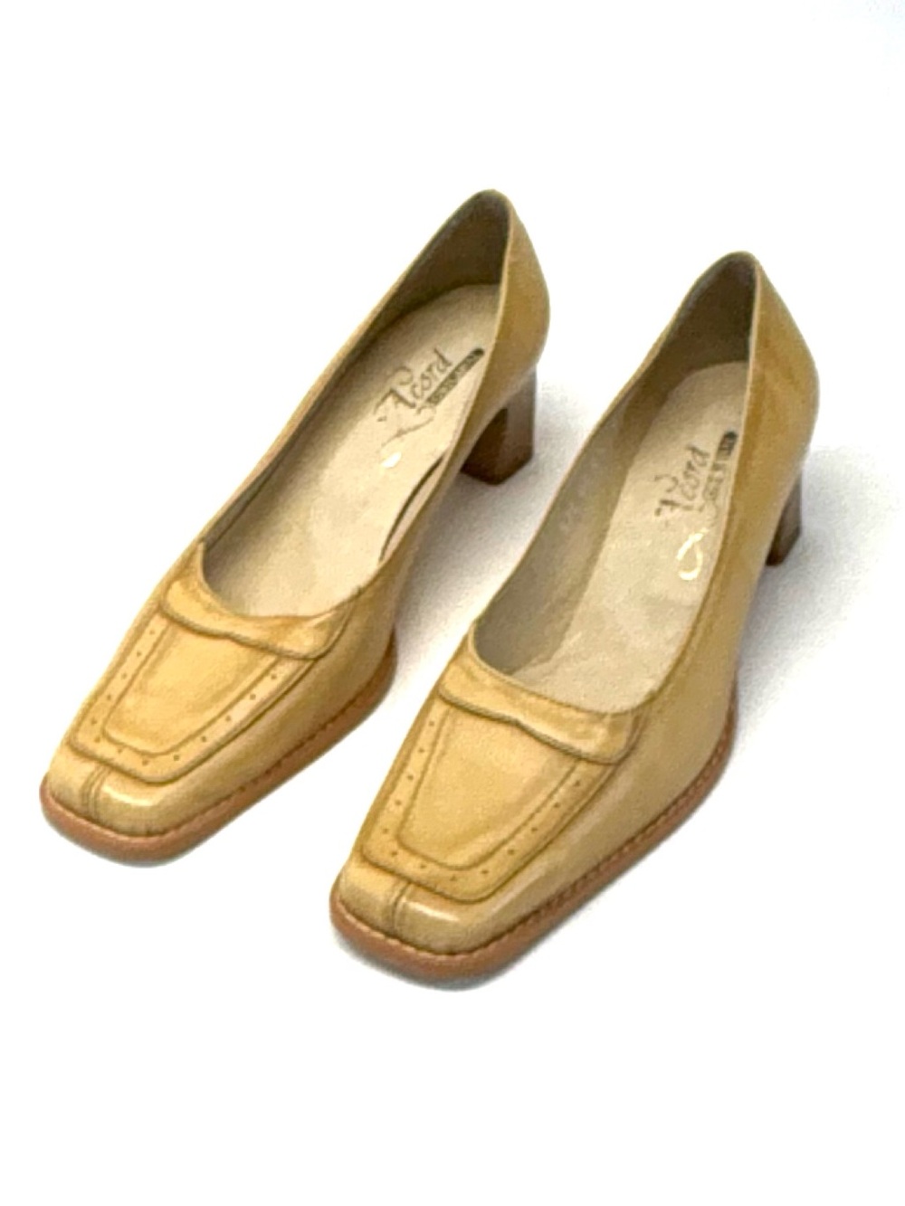 Vintage Acord Original Italian Tan Leather Square Toe Block Heels-Size 6.5/37